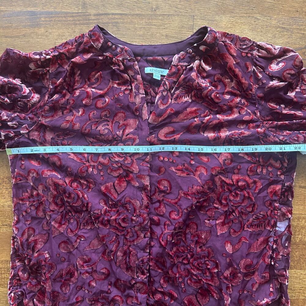 Chicos sheer velvet burgundy statement blouse size 2 U.S 12​ - Picture 7 of 12